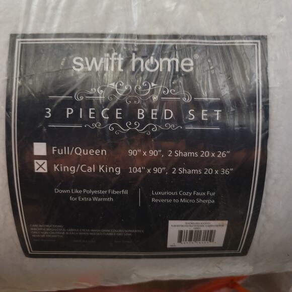 swift home  3-Piece Grey Faux Fur Reverse  Sherpa King/Cal Comforter Set - Picture 4 of 4